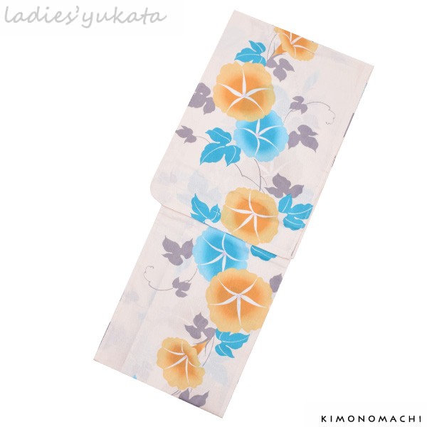 変わり織り 女性浴衣単品「マリーゴールド、マリンブルー 朝顔」 ボヌールセゾン 綿麻浴衣 （7P-55） [送料無料]ss2512ykl35 変わり織り 女性浴衣単品「マリーゴールド、マリンブルー 朝顔