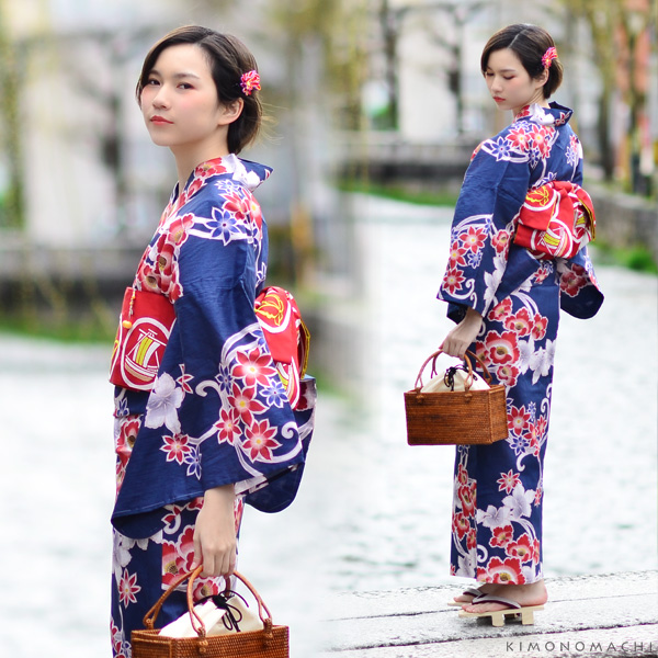 Prices down】PATTi PATTi 浴衣セット「鉄紺色 蔦と花」大人