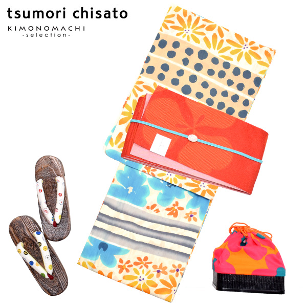 女性 女性浴衣セット「生成り 菊づくし」ツモリチサト 注染 お仕立て上がり浴衣セット [送料無料] 女性 女性浴衣セット「生成り はなづくし横段」ツモリチサト 注染 お