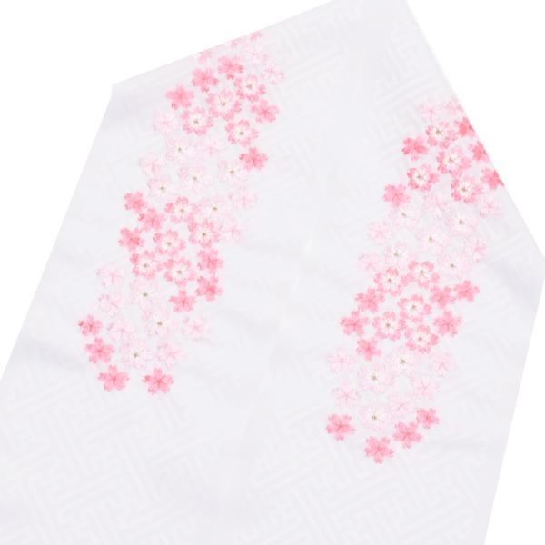 刺繍 半衿「白色 ピンクの桜刺繍」 七五三に 刺繍半襟【メール便