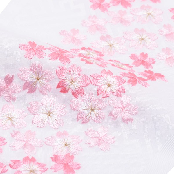 刺繍 半衿「白色 ピンクの桜刺繍」 七五三に 刺繍半襟【メール便対応可 