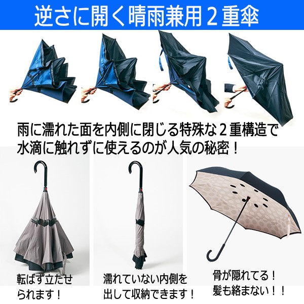 逆さに開くデザインアンブレラ「サーカス」（逆さ傘 雨傘 長傘 日傘 晴雨兼用骨 二重傘 circus 濡れない 内側に閉じる）｜au PAY マーケット