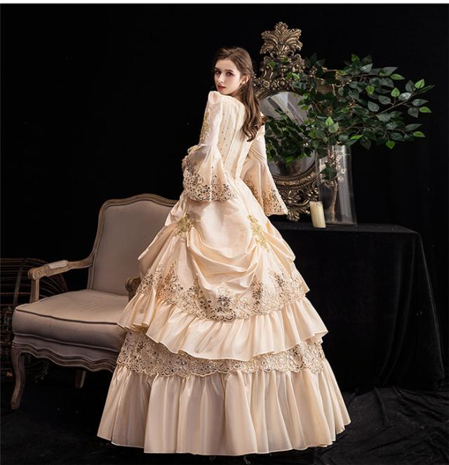 大花柄ドレス オペラ 声楽 中世貴族風豪華お姫様ドレス 舞台衣装やステージ衣装にピッタリのロング丈のプリンセスカラードレス カラードレス 特別価格