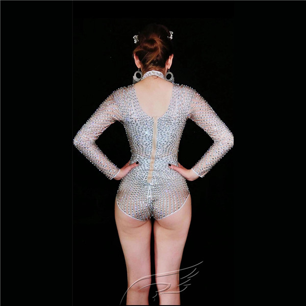 【送料無料】キラキラシルバー フリンジ ライン ダンスコスチューム ストーンジャンプスーツ セクシー  ビッグクリスタル ボディスーツ 女性用 コスプレ 送料無料】エキゾチックダンスウェア キラキラシルバー ライン
