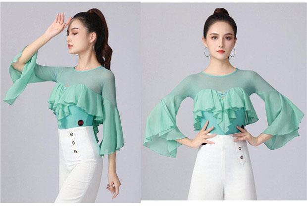 【送料無料】レオタード 単品 社交ダンス レッスンウェア フリル パッド付き レディース 長袖 シャツ ダンス トップス 女性 ラテン チャチャチャ ルンバ サンバ ダンスウェア 練習着 モダン スタンダード S/M/L/XL/2XL/3XL 送料無料】レオタード 単品 社交ダンス レッスンウェア フリル パッド