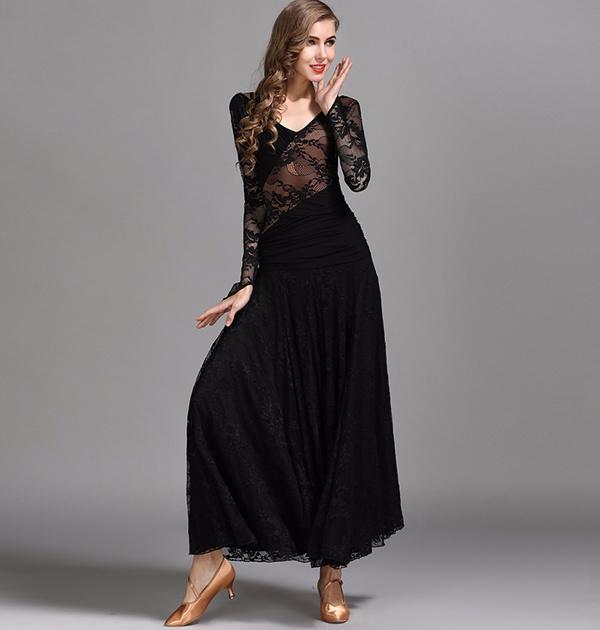 送料無料】練習用 ワルツダンス服 レースモダン ダンス衣装 ワンピース