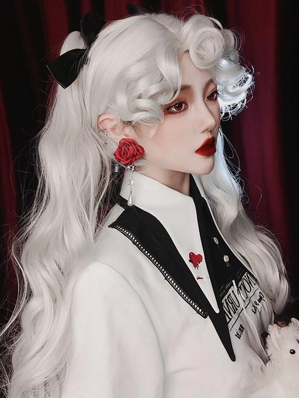 姫カット 中世の貴族風 ストレート シルバーホワイト 銀髪 フル