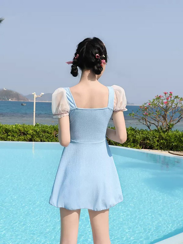 ワンピース水着 レディース ノースリーブ リボン ワイヤー入り 女性用