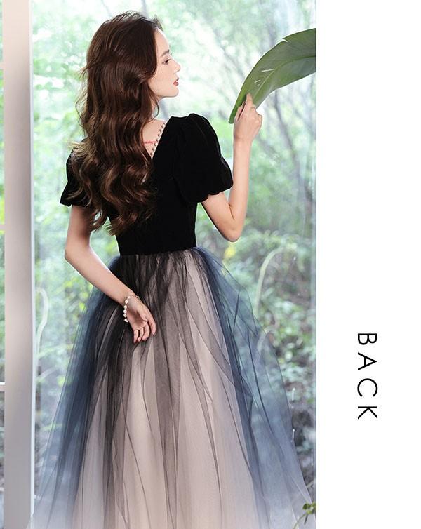 送料無料】パーティードレス ロング 演奏会 袖付き ドレス 小さい