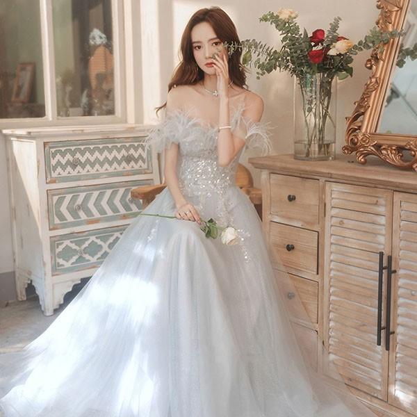 送料無料】ロングドレス キラキラ オフショルダー ドレス 袖あり