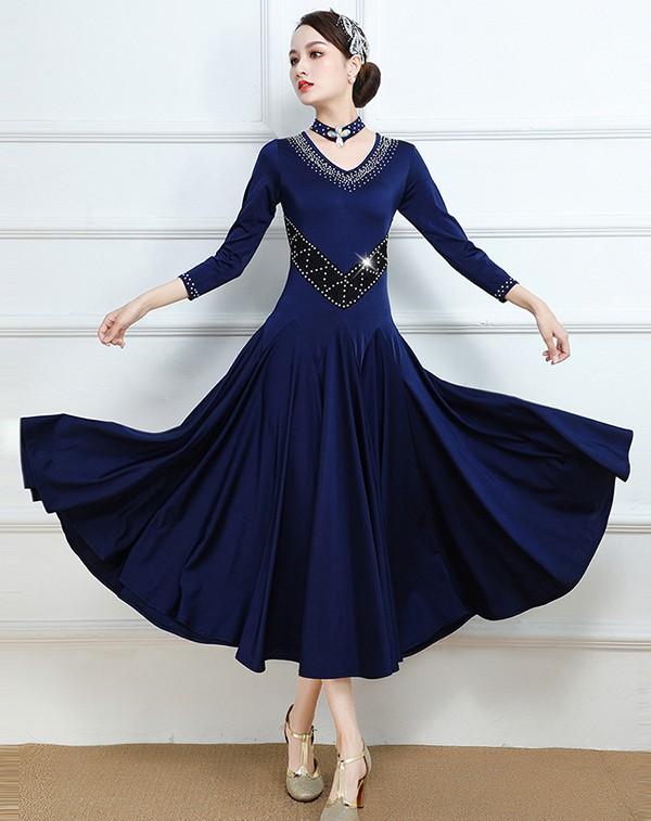 社交ダンスワンピース準正装パーティワンピースミニデモレッスン用紺