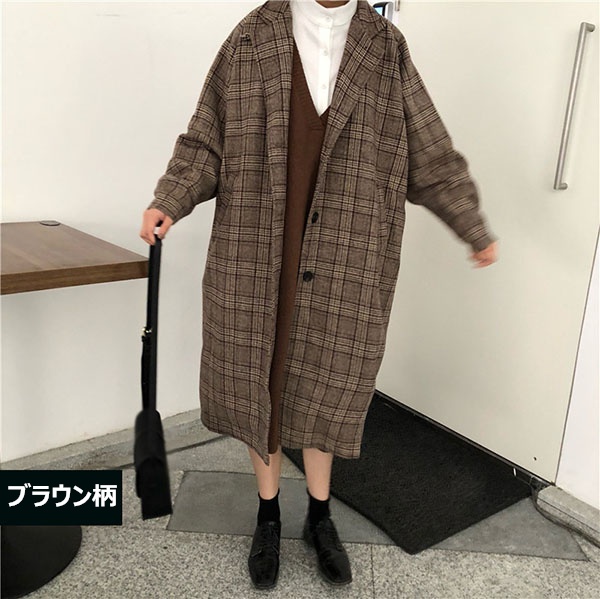 チェスターコート ロングコート 大きいサイズ 秋 冬 チェック柄 