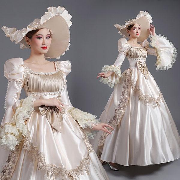 数量は多 ロングドレス 貴族ドレス お姫様ドレス ドレス 中世ヨーロッパ 袖あり パフスリーブ 長袖 レース スクエアネック 豪華 ゴージャス 華やか 残りわずか Pizarronesealtra Com Mx