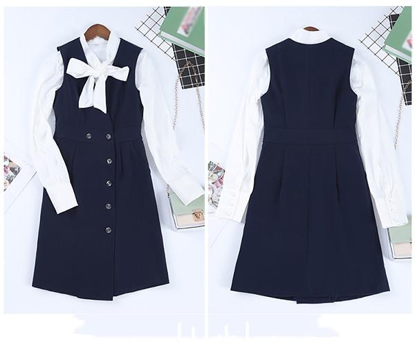 お洒落 ベストワンピース 事務服 ノースリーブ ワンピーススーツ ビジネススーツ ネイビー 制服 膝上丈 春秋冬 長袖 Aライン 大きいサイズ 通勤 希少 Mawaredenergy Com