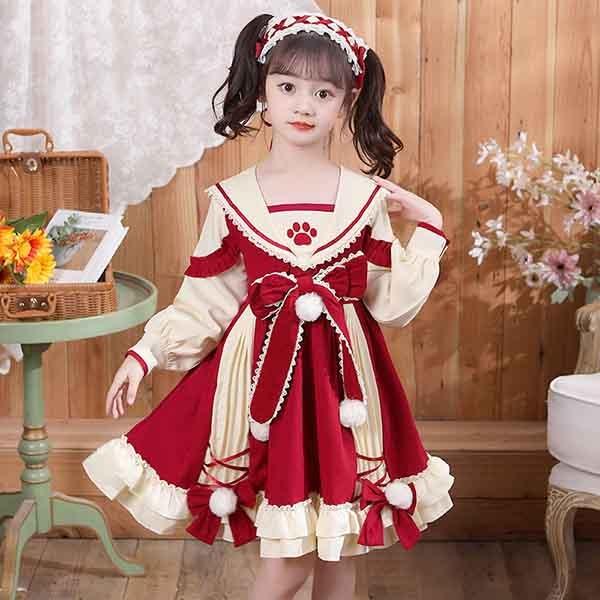 枚数限定 ロリータ ワンピース ゴスロリ Aライン リボン Lolita 子供 キッズ コスチューム 記念撮影 誕生日 衣装 かわいい フリル 仮装 パーティ 21春夏 Parjal Fr
