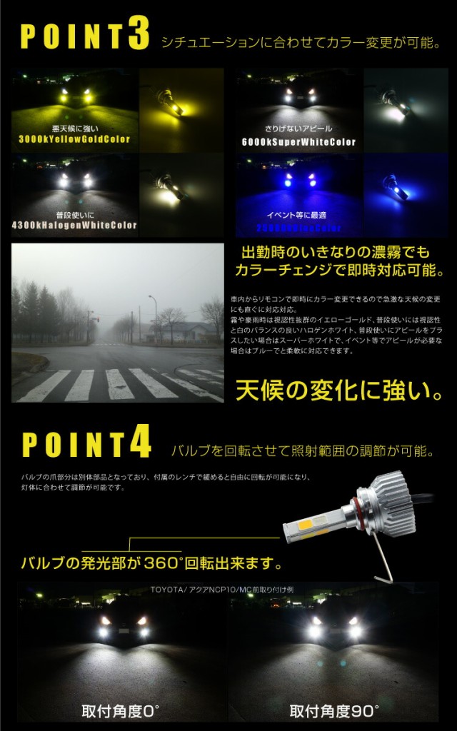 再再販！ フォグランプ LED 4色 フォグライトキット リモコン切替 2500lm 12V H1 H3 HB3 HB4 H7 H8 H9 H11  H16jp PSX26w discoversvg.com