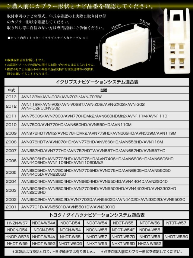 バックカメライクリプストヨタ純正RCH-001互換変換ケーブル入力変換ケーブルカーナビ社外リアカメラハーネス｜au PAY マーケット