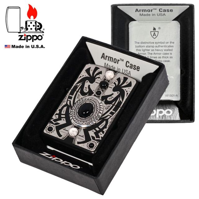 ZIPPO/アーマー armor インディアンスピリット ココペリ BK ブラック 天然石 オニキス・ハウライト入りメタル貼り IS-COCO-BK画像5