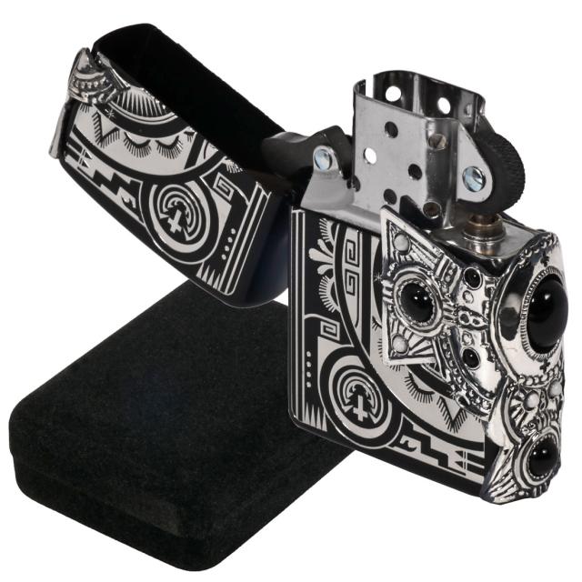 ZIPPO/インディアンスピリット クロス BK ブラック 天然石 オニキス・ハウライト入りメタル貼り IS-CRS-BK画像4