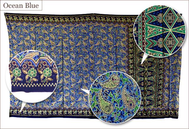 バティック フラワー&ペイズリー オーシャンブルー