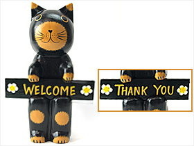 木彫りのバリ猫「WELCOME」「THANK YOU」