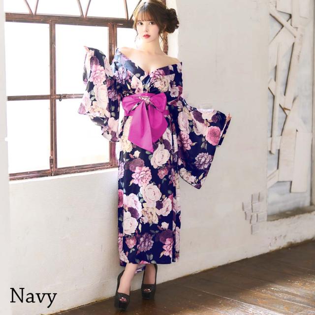 花魁花柄和装ロングドレス [着物] 花魁花柄和装ロングドレス [着物] 花魁 着物ドレス 和柄ドレス