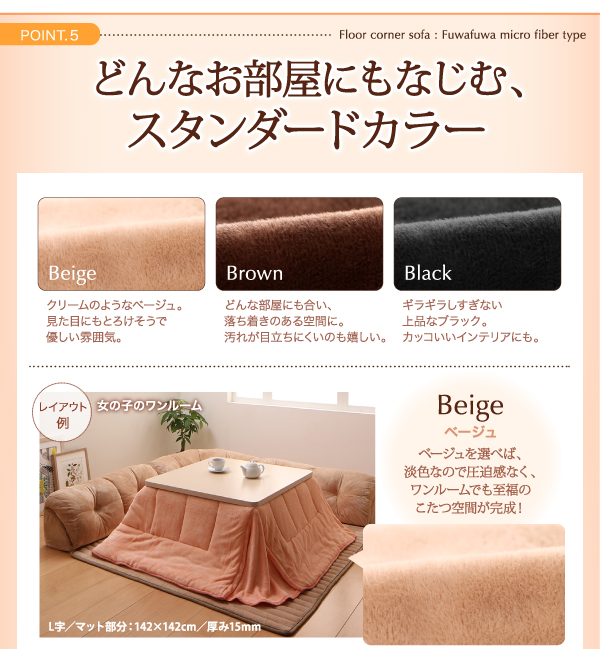 となり こたつに合わせるフロアコーナーソファ 厚さ40mmの通販はau PAY マーケット - 西新オレンジストア|商品ロットナンバー:49 ふわふわマイクロファイバータイプ 防ダニ・抗菌防臭機能付 L字 大 トラブル