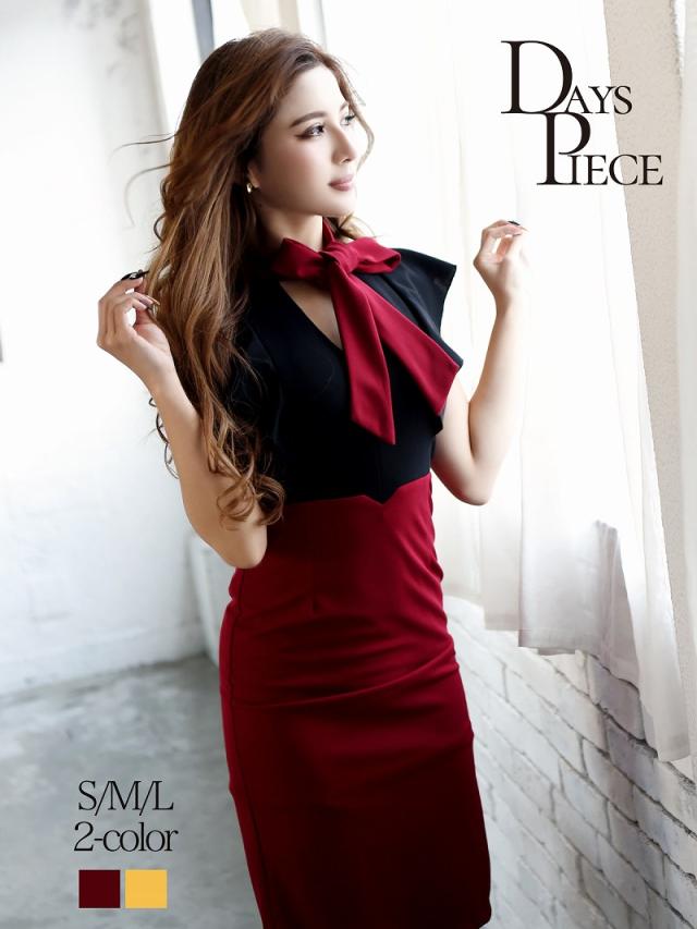 販売オーダー キャバ パーティードレス ドレス その他ワンピース ナイトドレス Dayspiece ワンピース 膝丈 Dayspiece ネックリボン タイト 膝丈 バイカラー 公式激安