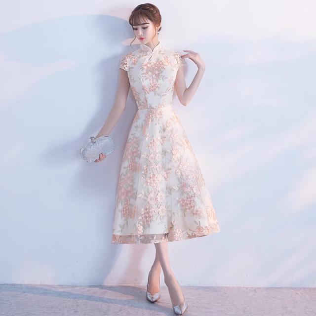 ☆半袖☆チャイナドレス風 ミディ丈 ワンピース パーティ ドレス ☆半袖☆チャイナドレス風 ミディ丈 ワンピース パーティ ドレス