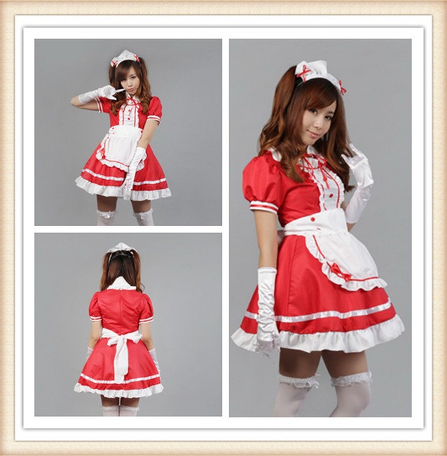 【ポイント10倍】 赤 可愛いメイドさん コスプレ コスプレ衣装 コスチューム 衣装 コスプレ衣装