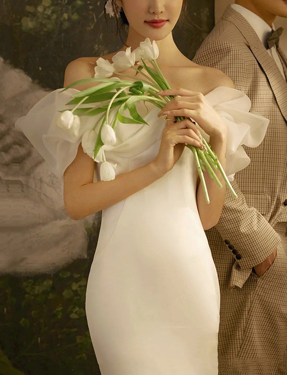 ウェディングドレス マーメイド トレーン ウェディングドレス 袖あり オフショルダー ドレス ロングドレス 大きいサイズ 白 フリル 花嫁  の通販はau PAY マーケット - kain（カイン） | au PAY マーケット－通販サイト