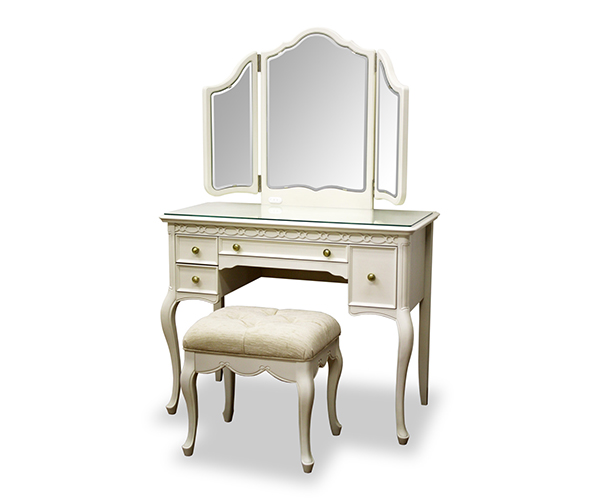 ドレッサー椅子セットアンティーク調三面鏡ヨーロピアン猫脚家具ホワイト