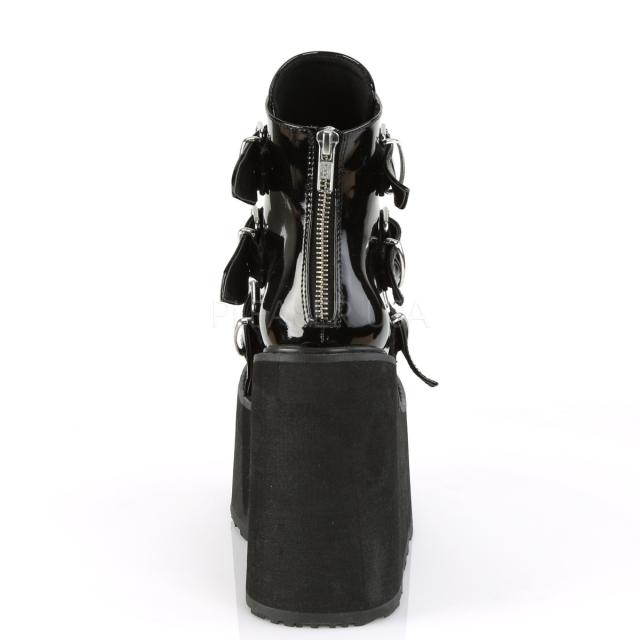 DEMONIA(デモニア) SWING-105 メタルプレート付デュアルバックル ショートブーツ ウェッジソール 厚底 つや消し黒◆取り寄せ DEMONIA(デモニア) SWING-105 メタルプレート付デュアルバックル