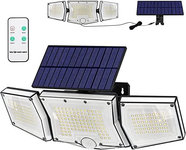 ソーラーライト 3台セット 138LED 3灯式 リモコン付き 5mコード付き