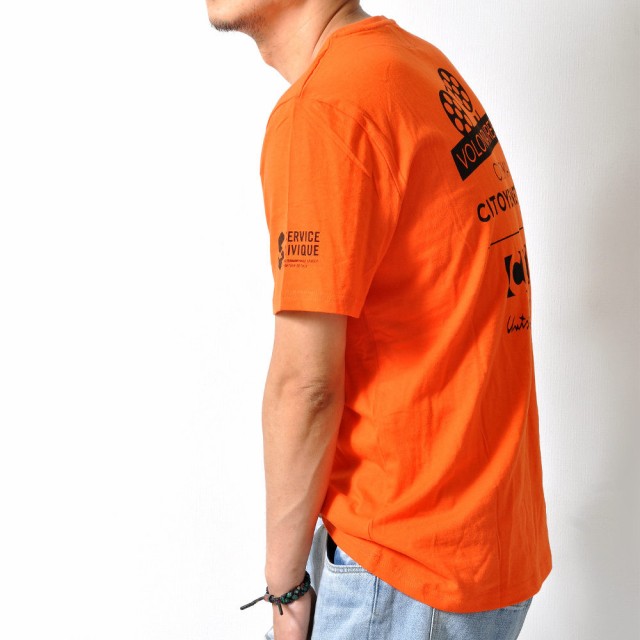 数量限定 半袖Tシャツ バックプリント オレンジ 夏 トップス メンズ