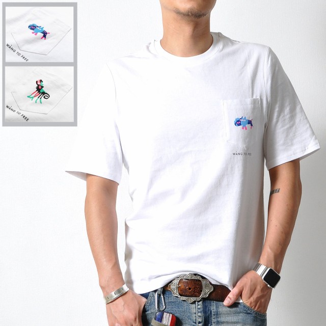 胸ポケットに愛くるしいキャラクターのワンポイント・プリントが入った半袖ポケットTシャツ♪シンプルですが独特の表情のゆるキャラが微笑ましい１枚ゆったり目のサイジングです。※少々難ありの商品となります。返