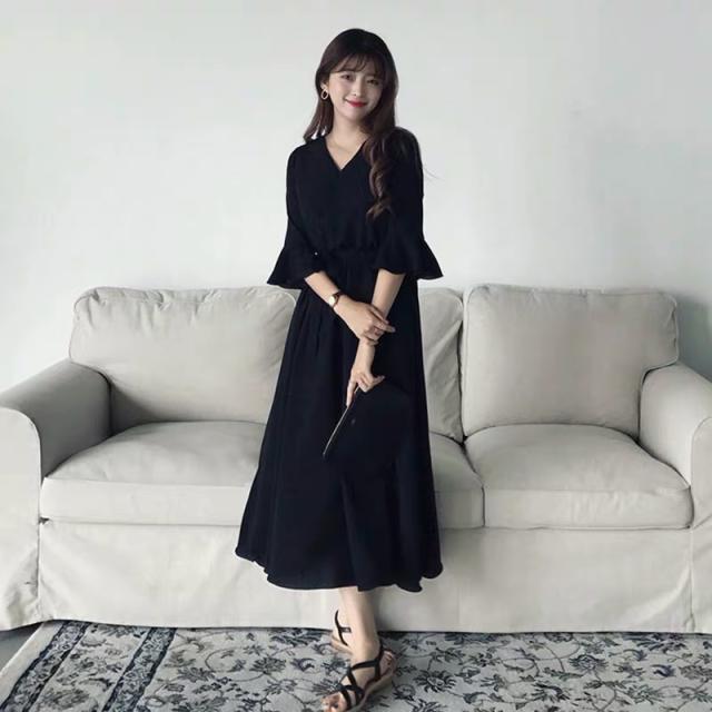 カシュクール ベルスリーブ ワンピース フレアワンピース ロング