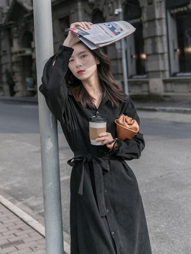 共布ベルト付き ロング シャツ ワンピース シャツワンピース