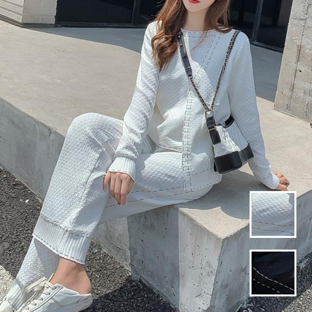 激安単価で 韓国 ファッション レディース セットアップ 春 夏 秋 新作 カジュアル Naloi129 ステッチ カーディガン ラインパンツ風 ラフ シンプル 数量限定 Www Servblu Com