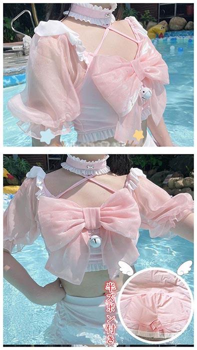 【新品】ショルダーリボンスウィムウェア レビュー投稿で+5%還元】水着 レディース ロリータ風 メイド水着