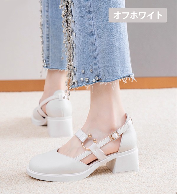 パンプス ヒール5cm 太いヒール チャンキーヒール ロリータ ラウンド