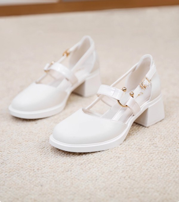 パンプス ヒール5cm 太いヒール チャンキーヒール ロリータ ラウンド