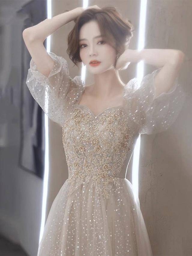 ドレス 五分袖 キラキラ 大人 ピアノ 発表会 ロングドレス 演奏会 演奏