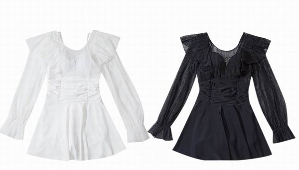 【レビュー投稿で+5%還元】水着 レディース パフスリーブ レオタード水着 パッド付 かわいい ピンク 大きいサイズ シアー袖 フリル 小胸 夏 海 ビーチ 温泉旅行 df035x0x0l9