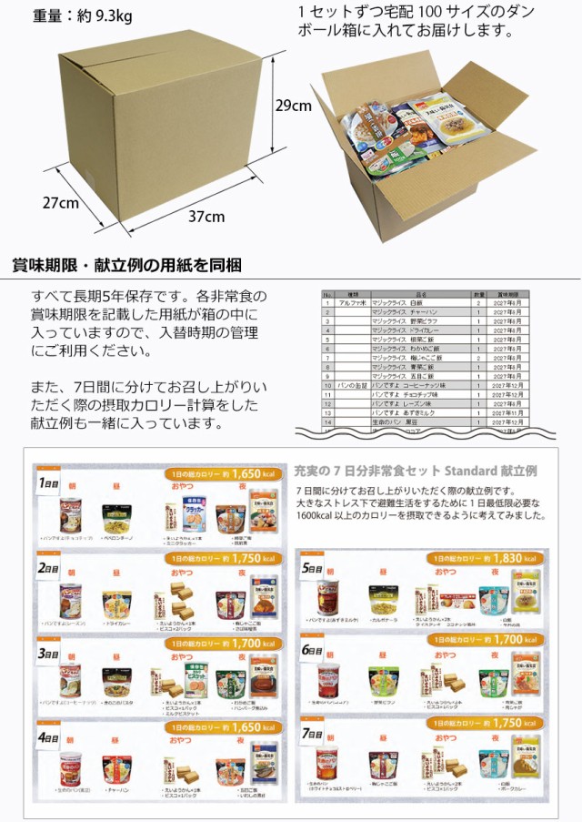 コンパクトで保管・管理がしやすく、賞味期限・献立例も同梱