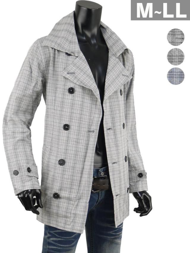 スプリングコート メンズ トレンチコート 春 チェックコート チェック