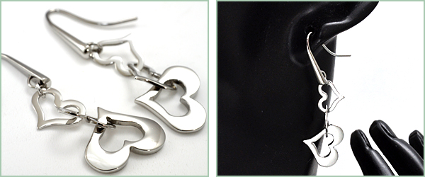 ステンレス3連ハートピアス