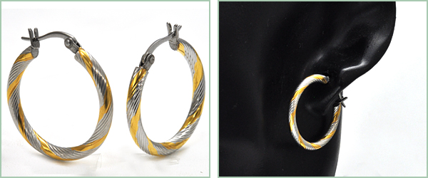 ステンレスマーブルツイストフープピアス