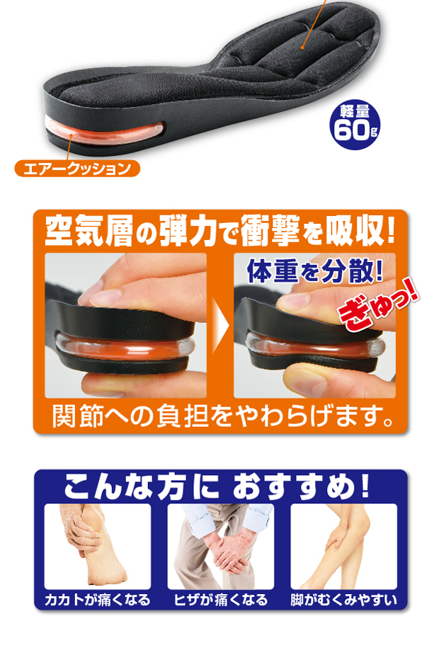 体圧分クッション 空気層の弾力で衝撃を吸収!