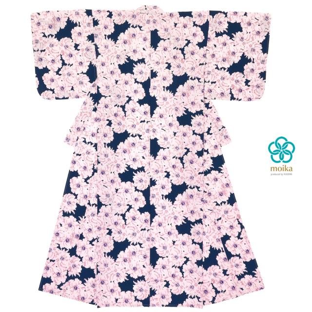 正規店仕入れの 浴衣 レディース レトロ Moika ピンク 紺 ネイビー 牡丹 ボタン 花 フラワー 綿 変わり織り 夏祭り 花火大会 女性用 仕立て上がり 送料無 高質で安価